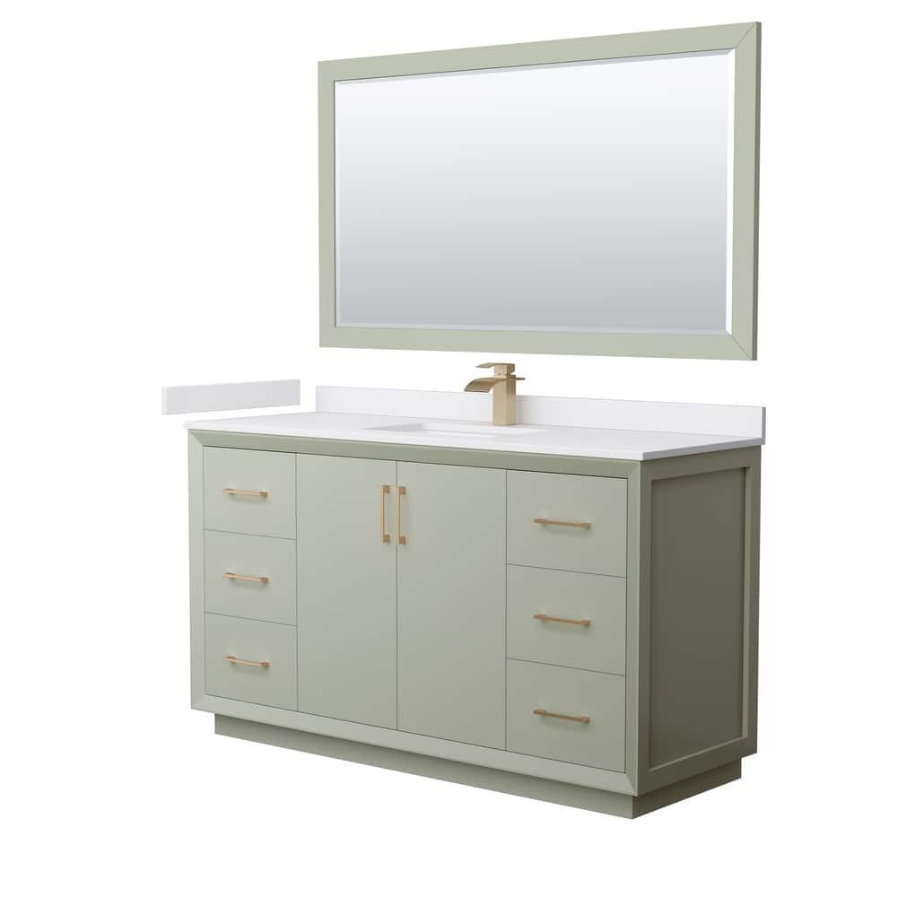 Strada 60-Inch Single Vanity Set, Cultured Marble Top, 58-Inch Mirror