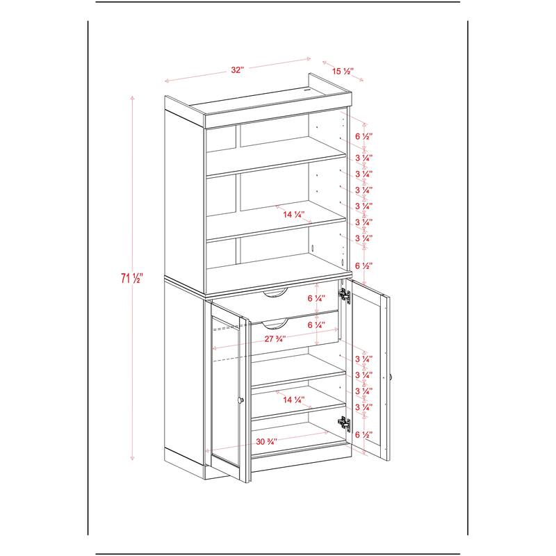 Palace Imports 100% Solid Wood 32" Pantry Cabinet with Shaker Doors, 2-Drawers and Adjustable Shelves