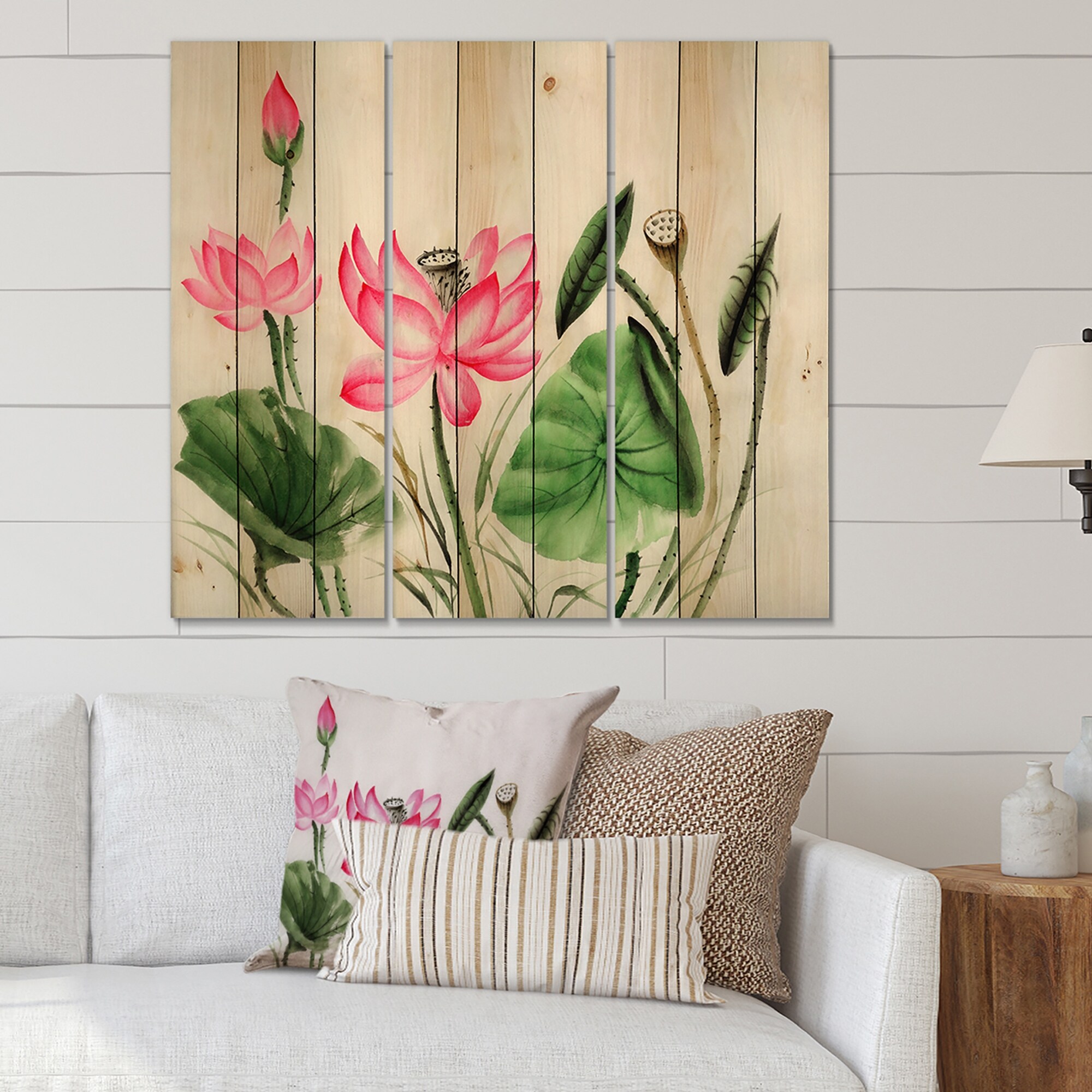 Designart 'Vintage Pink Lotuses In The Pond II' Traditional-image