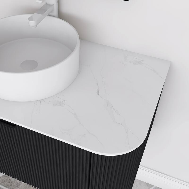 Wall-Mounted Bathroom Vanity with White Round Ceramic Sink