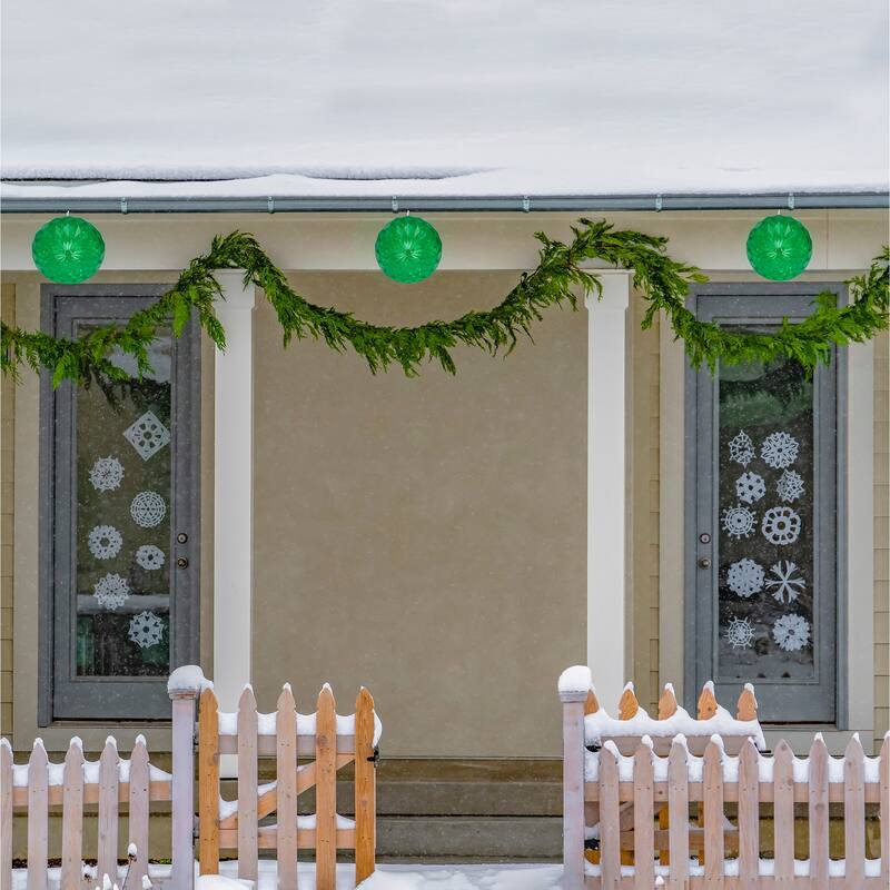6" LED Green Hanging Crystal Sphere Ball Outdoor Christmas Decoration