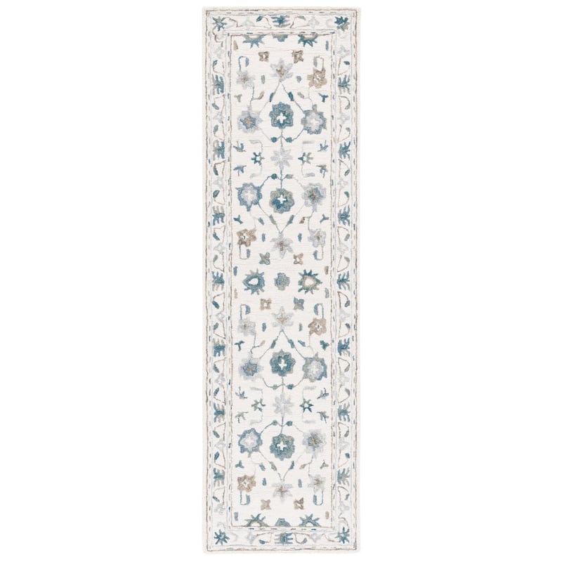 SAFAVIEH Handmade Aspen Zhelyazka Boho Tribal Wool Rug - 2'3" x 8' Runner - Ivory/Blue