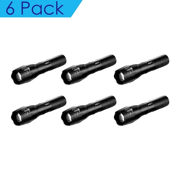 Mighty Power Mini Tactical LED Flashlight With Adjustable Range, 5 Functions, Black, 6-Pack - Black - N/A