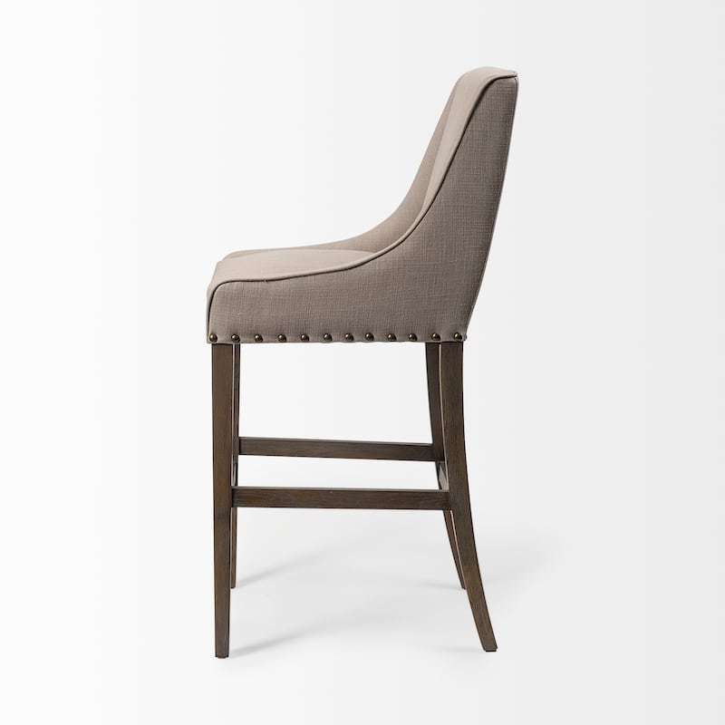 Kensington Beige Fabric Seat with Brown Solid Wood Frame Bar Stool
