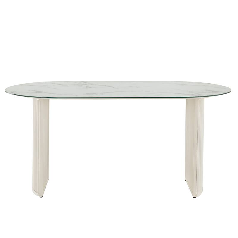 Pecos 65" White Metal Marble Pattern Tempered Glass Dining Table by iNSPIRE Q Modern