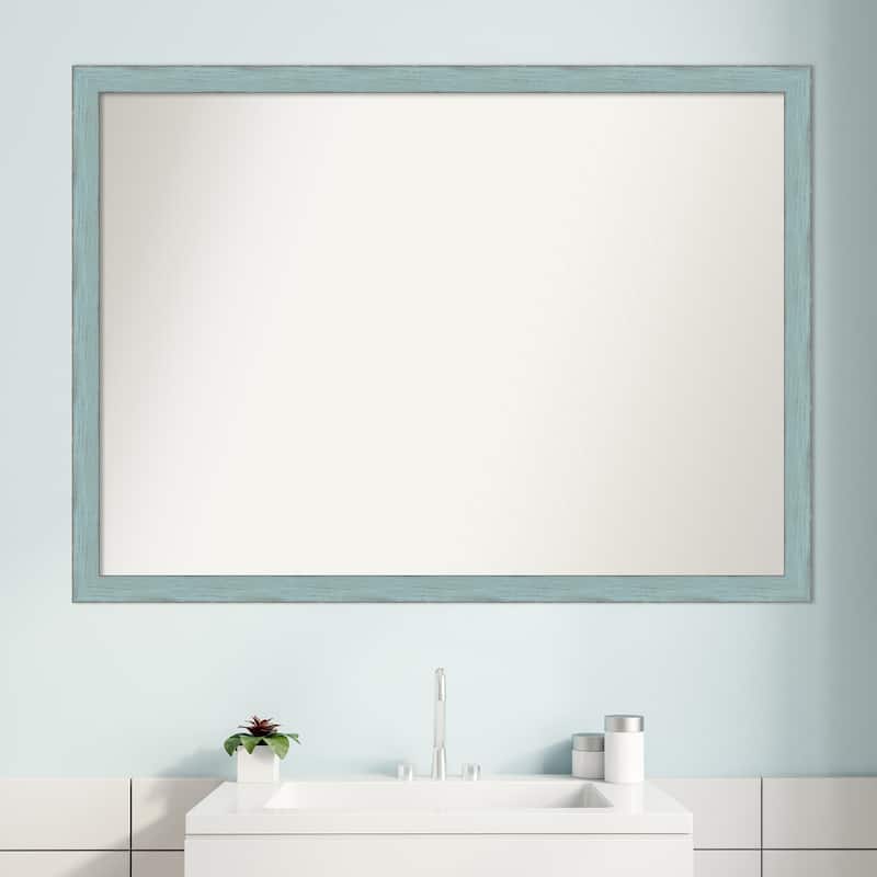 Non-Beveled Wood Bathroom Wall Mirror - Sky Blue Rustic Frame