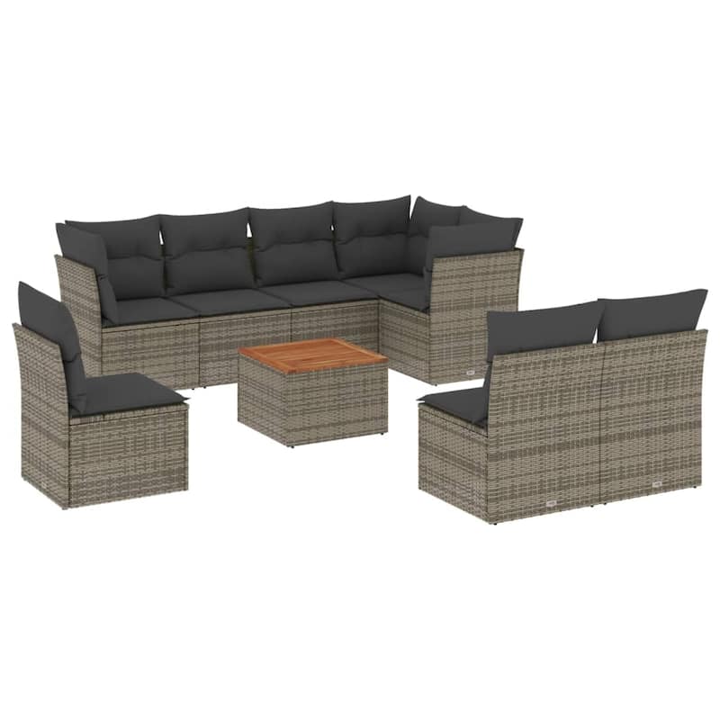 vidaXL Patio Sofa Set with Cushions Outdoor Furniture 9 Piece Poly Rattan - 24.4 x 24.4 x 27.2