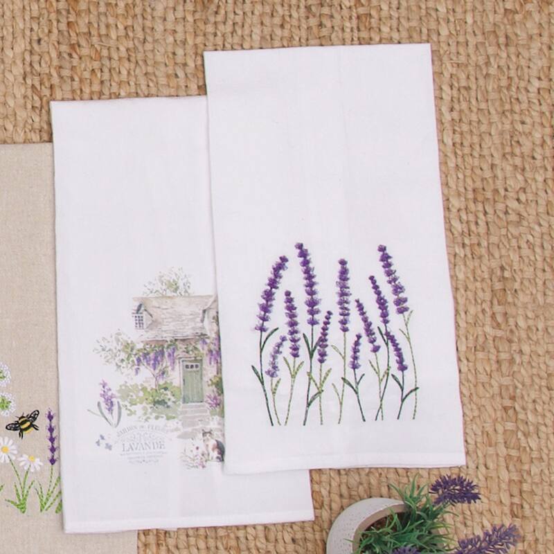 27" x 18" Lavender Cat Villa Jardin de Fleurs Kitchen and Bathroom Graphic Print Hand Towel - Purple