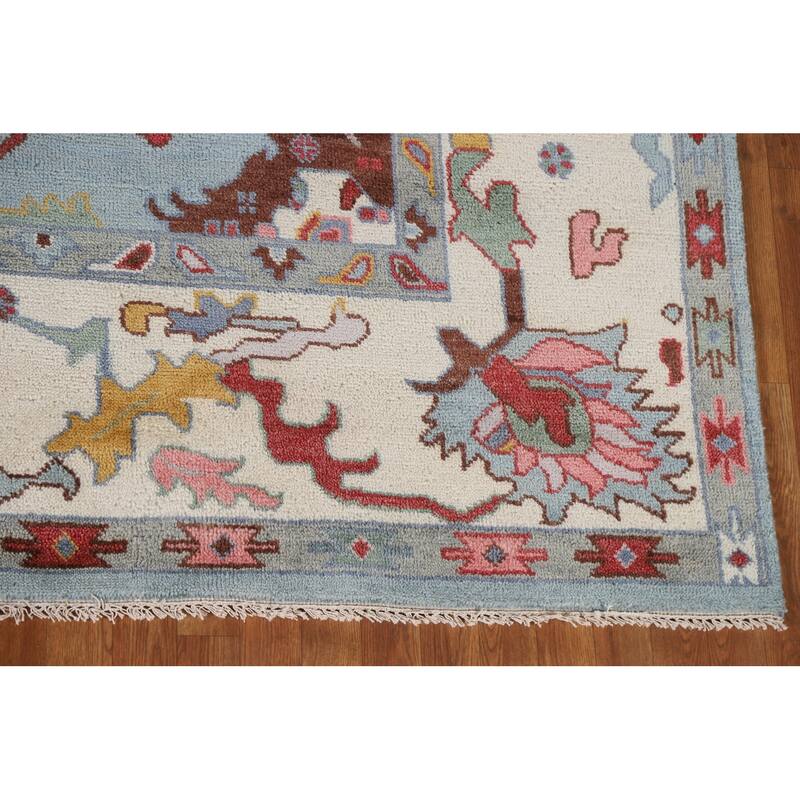 Light Blue Oushak Rug Hand-Knotted Oriental Wool Carpet - 9'2"x 11'8"