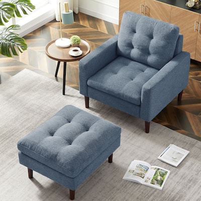 Fabric Single Sofa Chair, Upholstered living Room Chair,Tufted Chair with Solid Wood Legs