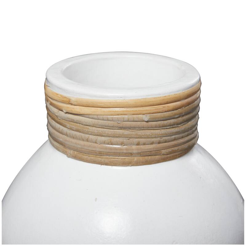 Ceramic Decorative Vase with Wrapped Rattan Detailing - White - Roche River Decor