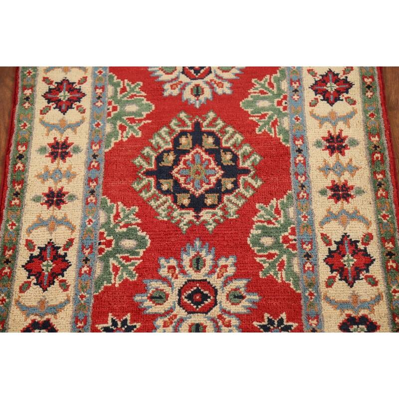 Red Kazak Oriental Foyer Rug Hand-Knotted Traditional Wool Carpet - 2'0" x 3'0"