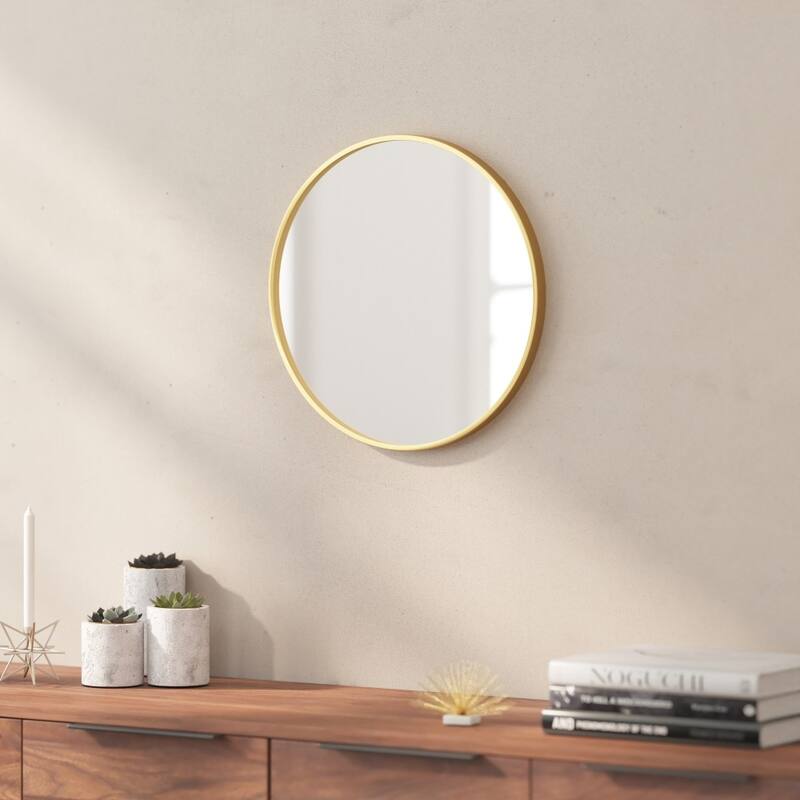 Wall Mount Shatterproof Round Accent Wall Mirror with Metal Frame - 16" - Gold