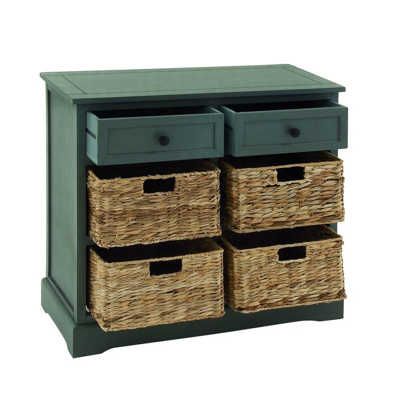 Wood 4 Baskets and 2 Drawers Storage Unit - Teal - Roche River Decor