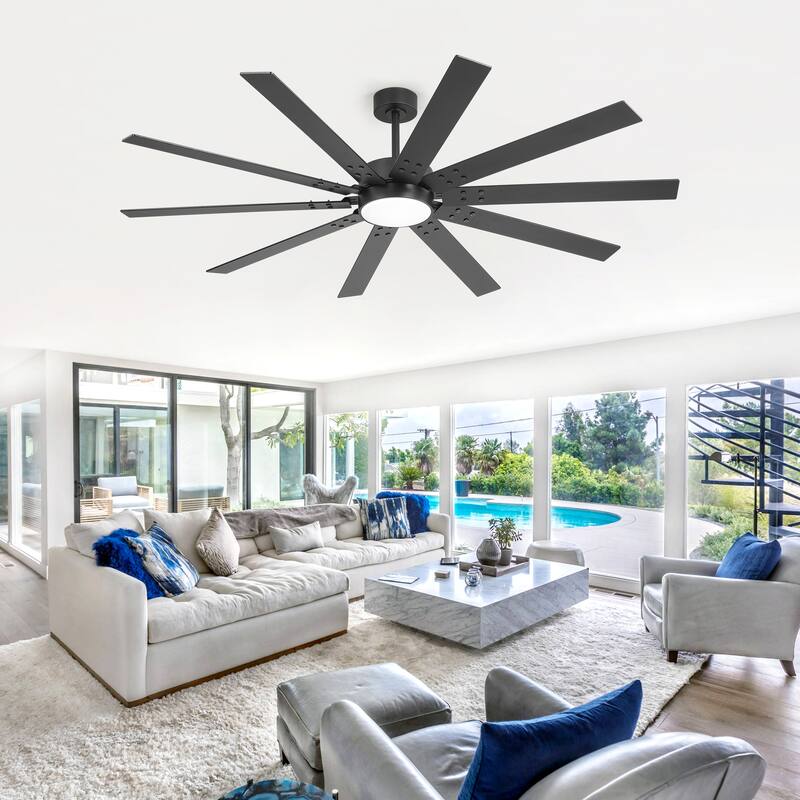 72" Integrated LED Windmill Large Ceiling Fan with Light and Remote(10 Reversible Blades)