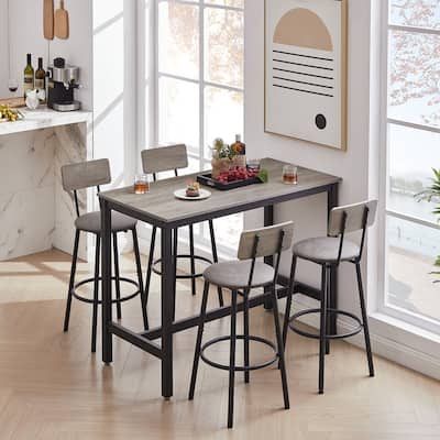 Bar Table Set with 4 Bar stools PU Soft seat with backrest, Grey，47.24’’w x 23.62’’d x 35.43’’h
