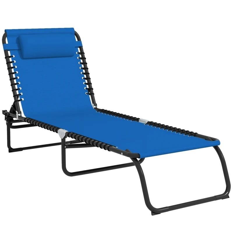 Foldable Chaise Lounge,4-Pos Recline,Trifold Portable,Breathable Mesh