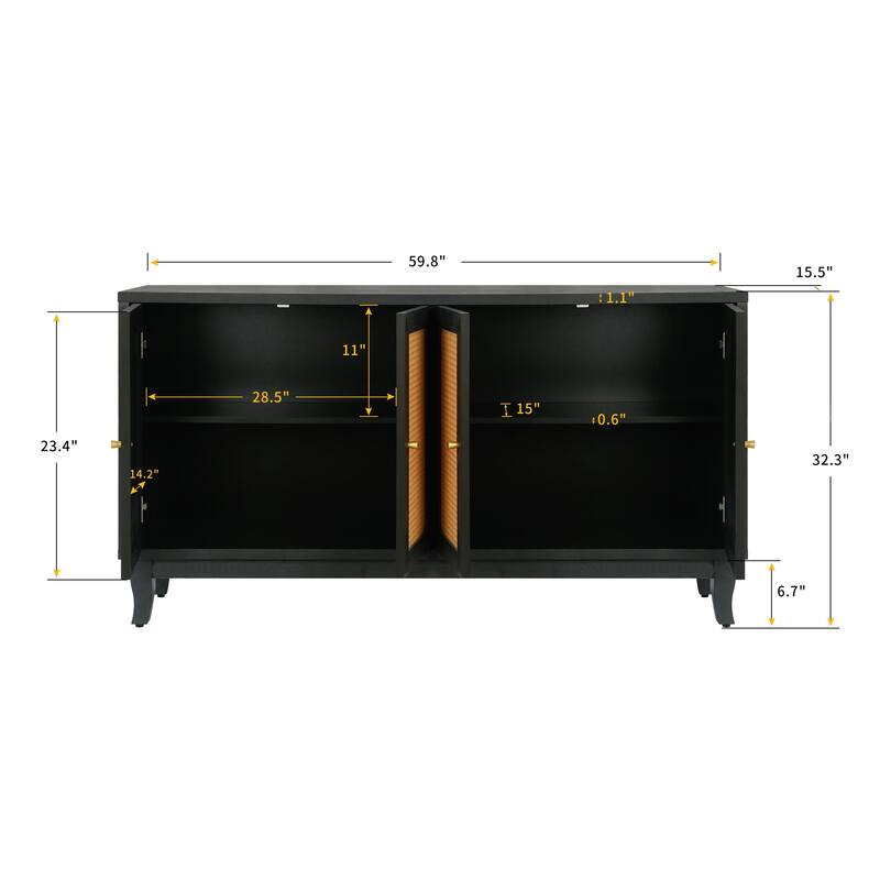 Handcrafted Rattan Door Sideboard with Adjustable Shelves