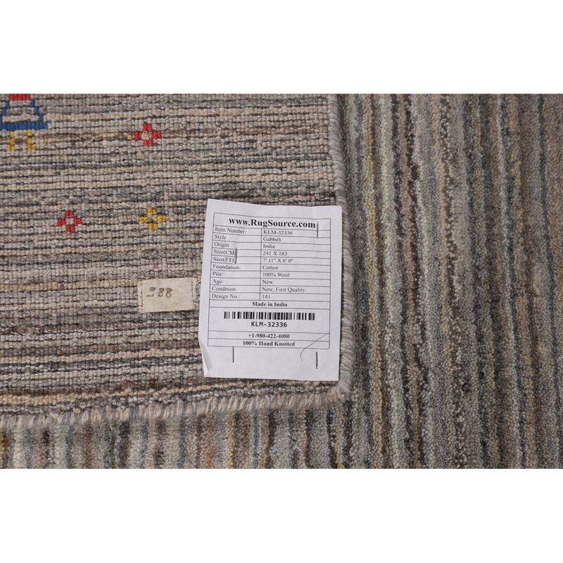 Striped Gabbeh Indian Area Rug Handmade Wool Carpet - 6'0"x 7'11"