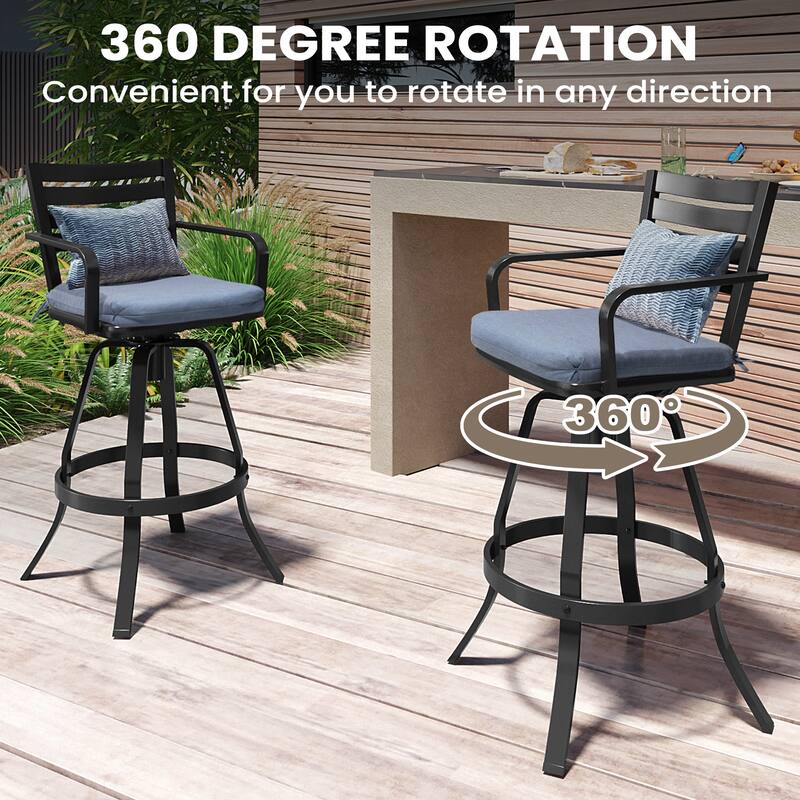 Pellebant Outdoor Patio Swivel Aluminum Bar Stools with Sunbrella Cushion - 18.51 in L x 18.51 in W x 45.28 in H