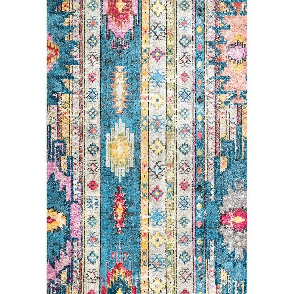 Nuloom Blue Bohemian Tribal Festival Summer Day Faded Border Area Rug Overstock 22282750 8 X 10 Blue
