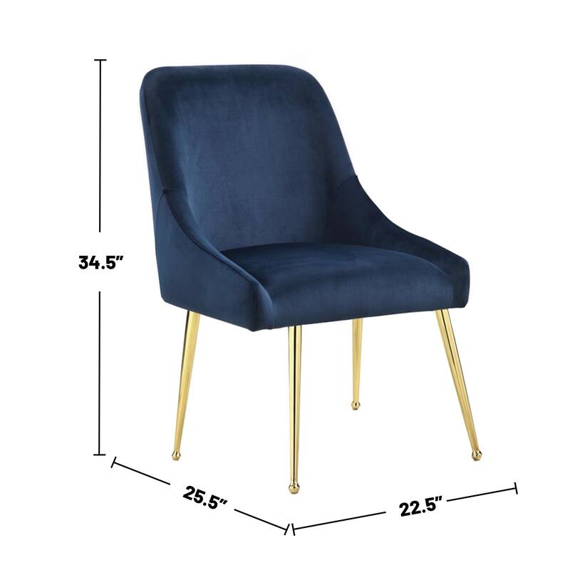 Set of 2 Upholstered Side Chairs with Metal Legs in Dark Ink Blue