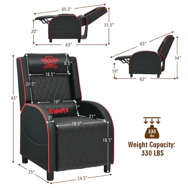Gymax Massage Gaming Recliner Chair Leather Single Sofa Home Theater - 24.5'' x 35'' x 43''
