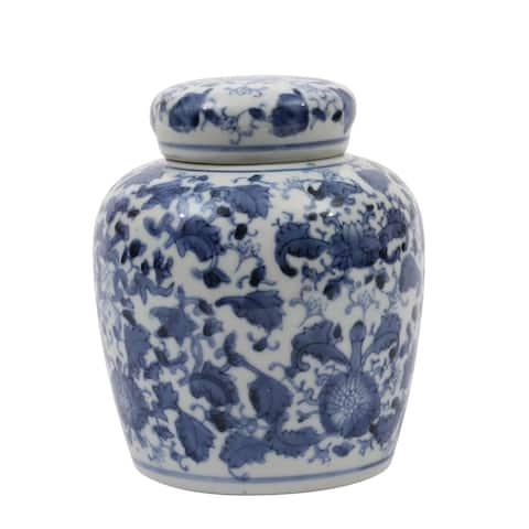 Blue & White Ceramic Ginger Jar with Lid