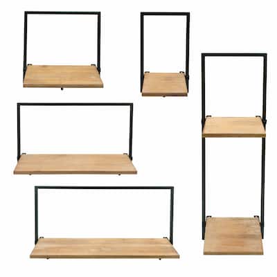 Set Of 5 Wood/Metal Wall Shelves, Rectangle, 13"H, Solid Color - 25" x 8" x 13"