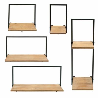 Set Of 5 Wood/Metal Wall Shelves, Rectangle, 13"H, Solid Color - 25" x 8" x 13"