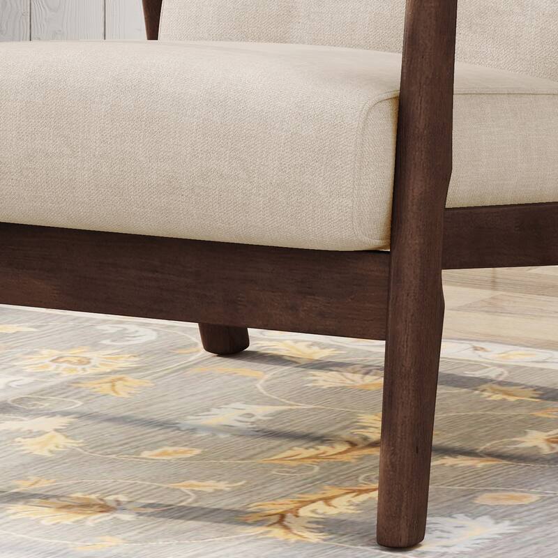 Polyester Upholstery Mid-Century Tufted Armchair with Rubberwood Frame