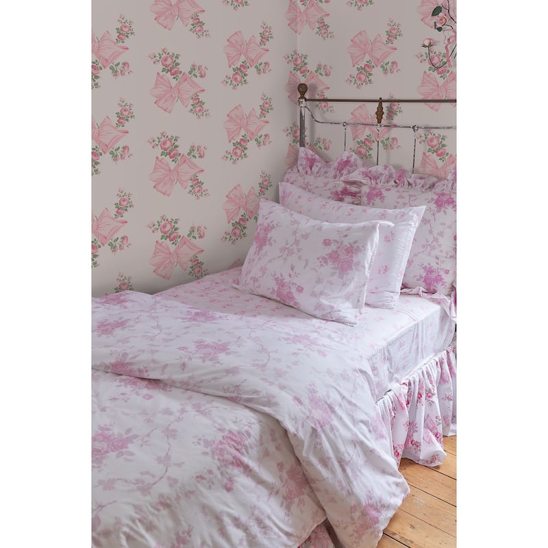 LoveShackFancy Rosa Beaux Pink Mint Large Bow Spot Wallpaper