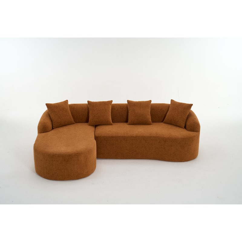 98.4" Chenille L-Shaped 3-Seater Sofa with Chaise Lounge and 4 Pillows