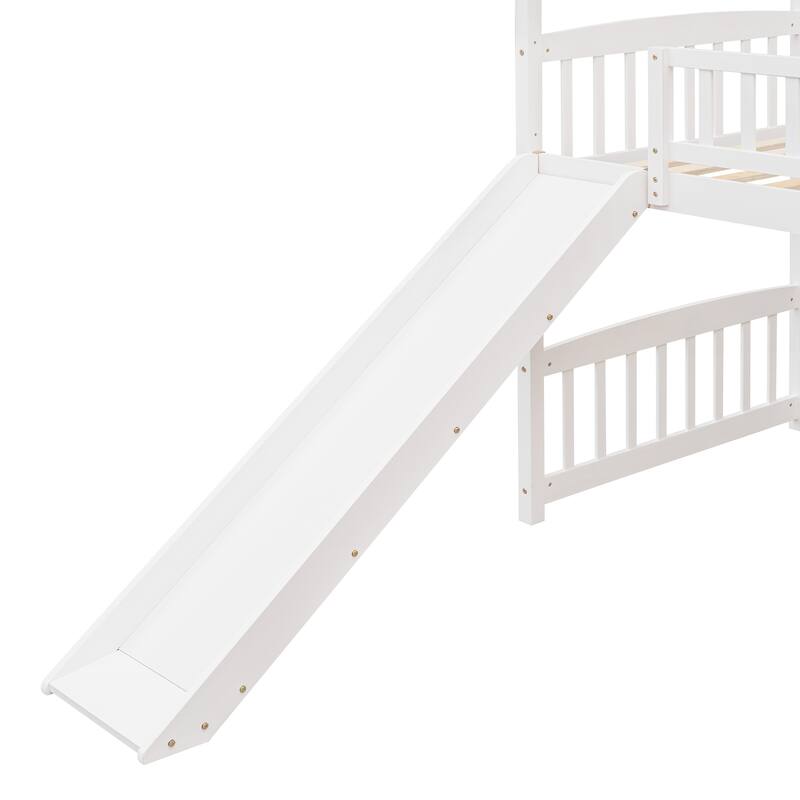 White Twin Loft Bed with Slide and House Design, Space-Saving Kids Furniture