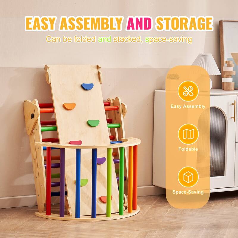 Wood Climbing Toy Set Pine 5-in-1 Play Gym for Kid's