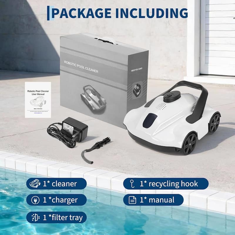 Cordless Pool Cleaner Robotic, Pool Vacuum for Inground Pools Up to 860 Sq.ft, White - N/A