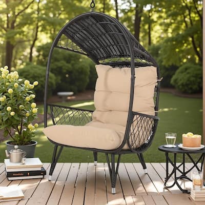 Rattan Standing Basket Stand Only Chair with Iron Frame and Water-Resistant Cushion