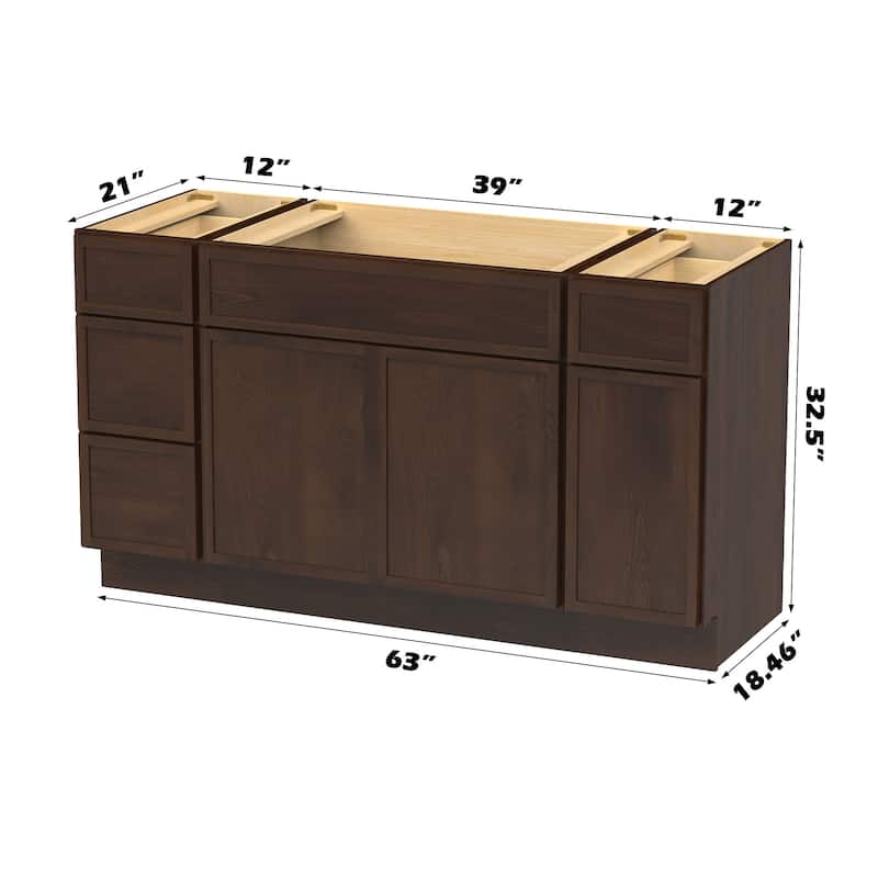 Vanity Art 63" Birch Freestanding Bathroom Vanity Cabinet without Top