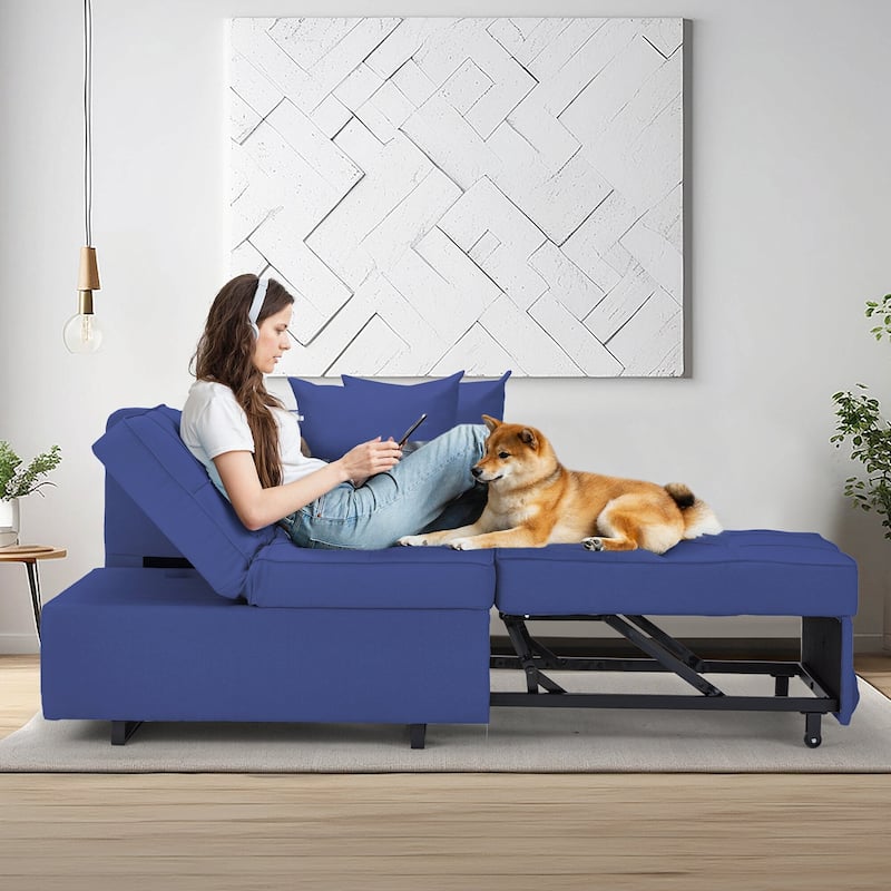EROMMY Sleeper Sofa Chair Bed , Adjustable Backrest Pull Out Sofa Bed with Faux Linen Sofa Fabric