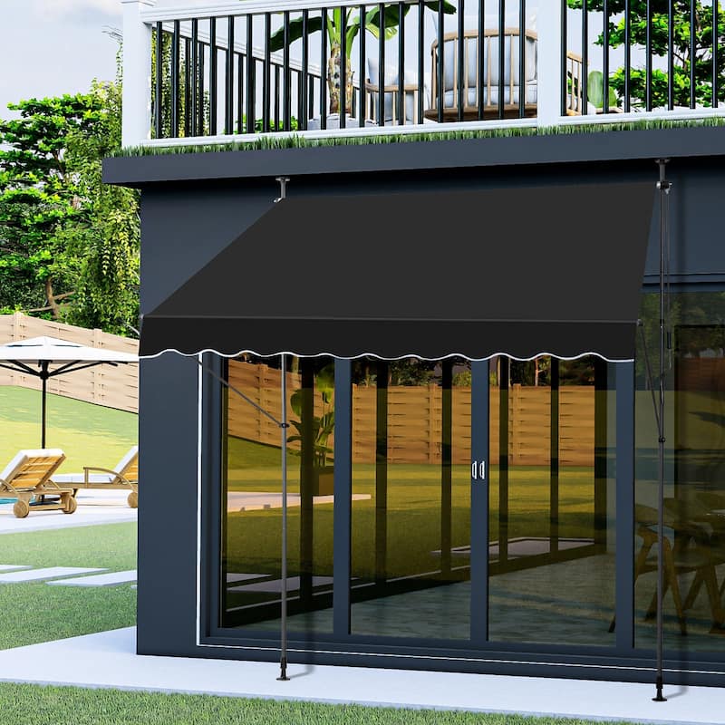 Retractable Patio Awning with 180g PU-Coated Polyester Fabric Aluminum and Steel Frame Adjustable 0 to 90 Degrees