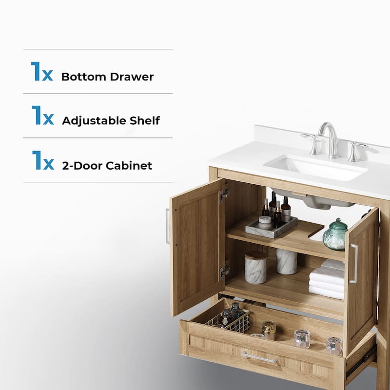 Ove Decors Kansas 36 in. Single Sink Bathroom Vanity in White Oak