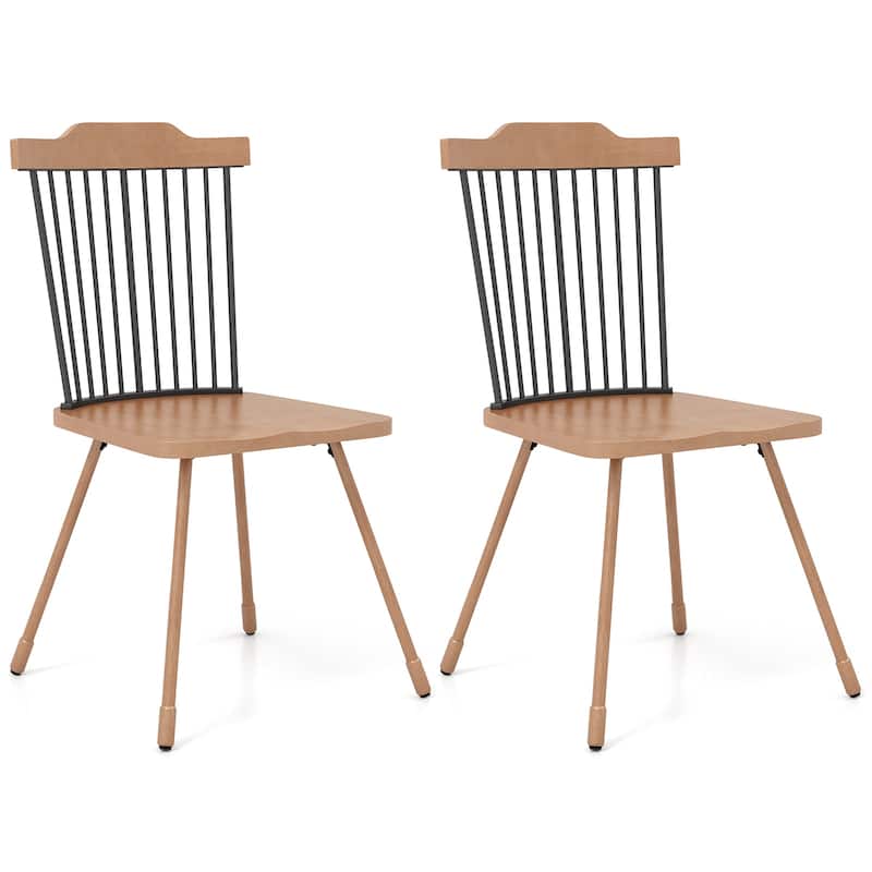 Gymax Windsor Chair Set of 2 Metal Legs Supported Dining Chair - Multi - Set of 2