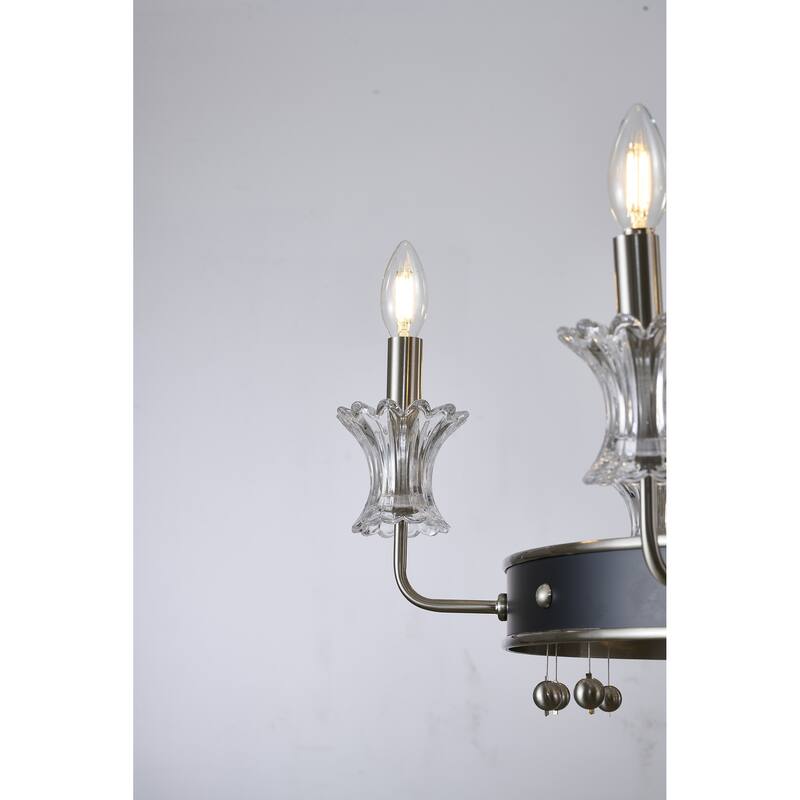 6-Light Satin Nickel And Black Chandelier With Clear Glass Accents