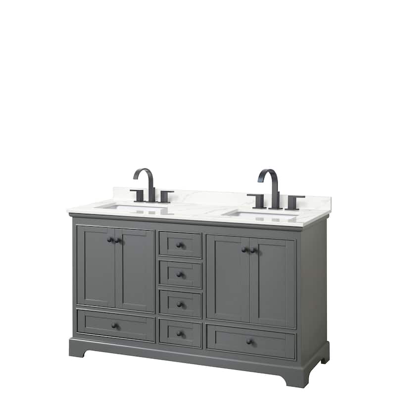 Deborah 60-inch Double Vanity, Quartz Top - Dark Gray, Black Trim, Giotto Quartz Top