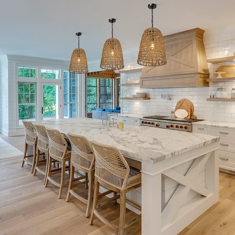 Ravy Farmhouse 1-Light Large Rattan Pendant Handwoven Dome Kitchen Island Light - Dia.13.8"xH19.7"
