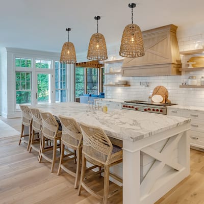 Ravy Farmhouse 1-Light Large Rattan Pendant Handwoven Dome Kitchen Island Light - Dia.13.8"xH19.7"
