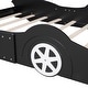 preview thumbnail 10 of 8, Full Size Race Car-Shaped Wooden Floor Platform Bed with Wheels, Black