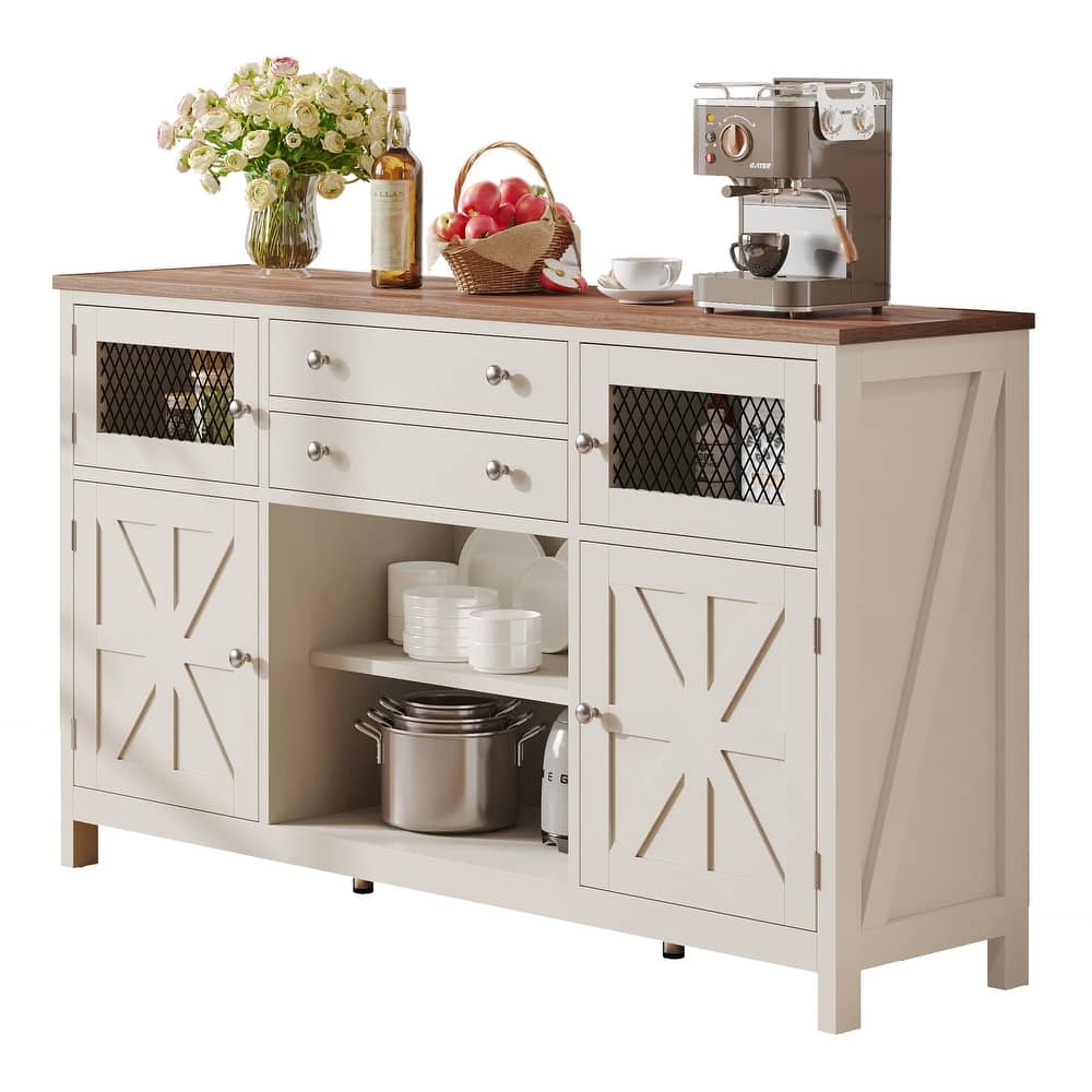 Moasis Farmhouse Buffet Cabinet with Storage, 2 Drawers Sideboard for Kitchen Dining Room
