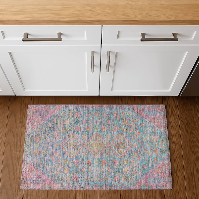 Premium Washable Super Soft Traditional Global Mayfield Rug - 1'8" x 2'6" - Sky