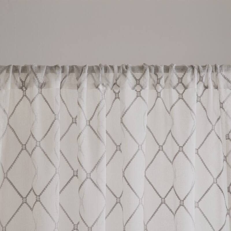 Diamond Sheer Window Curtain Panel(Only 1 Pc Panel) - White+gray
